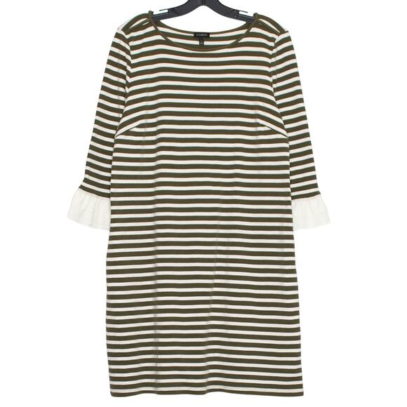 Talbots Dress 3/4 Sleeve Coastal Minimalist Classic Preppy Stripe Green Large - Picture 1 of 7
